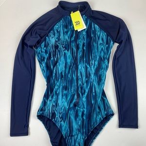 All In Motion Blue Zip Long Sleeve Swimsuit